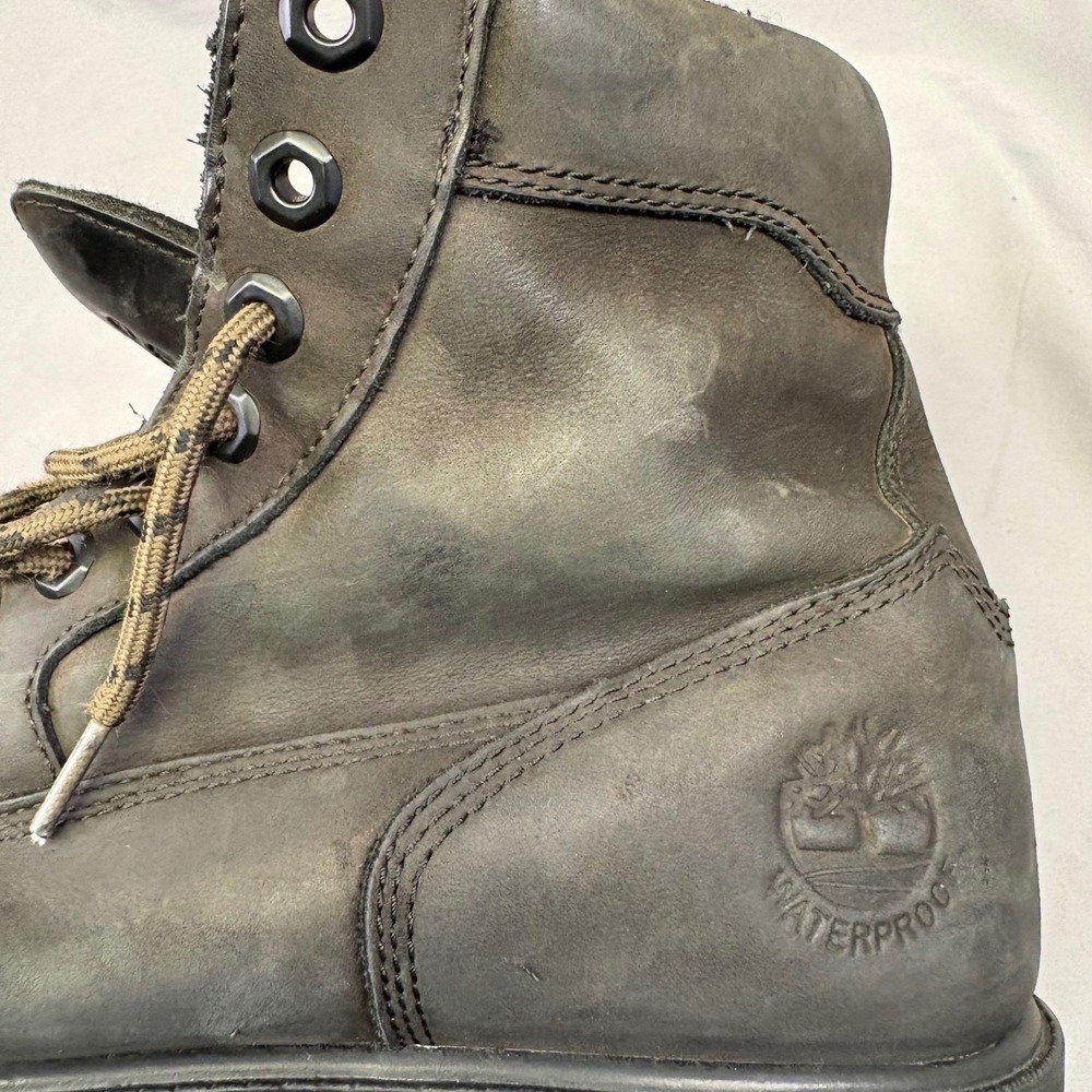 Timberland Mens‎ Waterproof Leather Work Boots Black Gray Lug Sole Lace Up 9